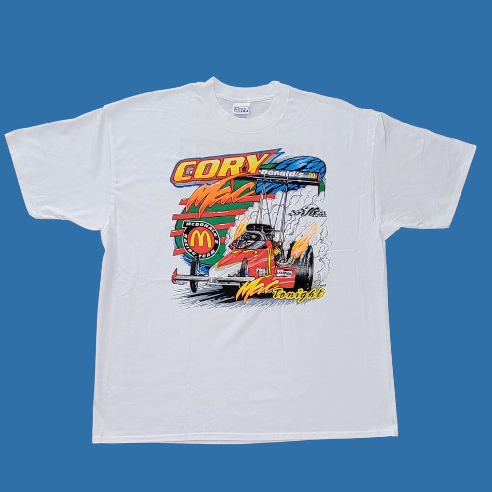VTG Single Stitch Cory Mac McDonald's Racing T-Shirt XXL Hanes Beefy-T Dragster